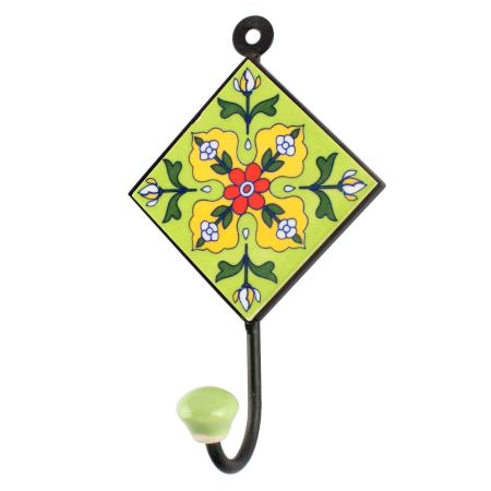 Pea Green Floral Ceramic Tile Wall Hook Online